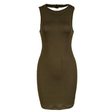 Smoves New S-L Choker Neck Women's Olive Green Stripped Halter Bodycon Dress Mini Club Party Dress - Fab Getup Shop