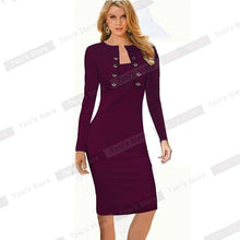 Nice-forever Winter Long Sleeve Buttons office Business Dress Elegant Plus Size Women Vintage Pinup Bodycon Pencil Dress b10 - Fab Getup Shop
