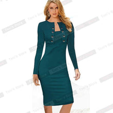 Nice-forever Winter Long Sleeve Buttons office Business Dress Elegant Plus Size Women Vintage Pinup Bodycon Pencil Dress b10 - Fab Getup Shop