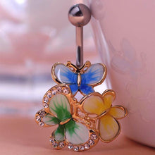 Gold Enamel Esmalte Crystal Body Feminino Umbigo Body Jewelry Navel Piercing Butterfly Belly Ring Medical Steel Umbilical Ring - Fab Getup Shop