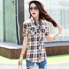 Brand Summer Style Plaid Print Short Sleeve Shirts Women Plus Size Blouses Casual 100% Cotton Tops Blusas 14 Colors - Fab Getup Shop