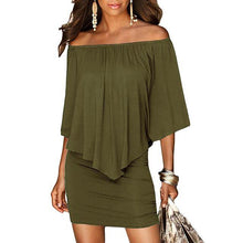 Army Green Slash Neck Women Mini Dress Autumn Style Off Shoulder Sexy Dresses Vestidos Black White Beach Casual Dress - Fab Getup Shop