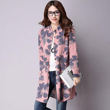 Spring New Fashion Floral Print Cotton Linen Blouses Korean Casual Long Sleeve Shirt Women Plus Size Women Top With Pockets - Fab Getup Shop