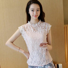 Lace Blouse Shirt Women Summer Style Blouses  New Korean Sleeveless Solid Hollow Out Pink Blue White Black Lace Top Female - Fab Getup Shop