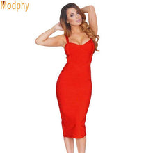 women sexy celebrity midi red white hl elastic bandage dress spaghetti strap club bodycon party dress wholesale HL434 - Fab Getup Shop