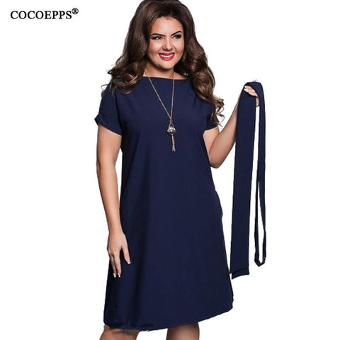 COCOEPPS Elegant Casual women blue dresses big sizes  plus size women clothing Summer style o-neck bodycon Chiffon Dress - Fab Getup Shop