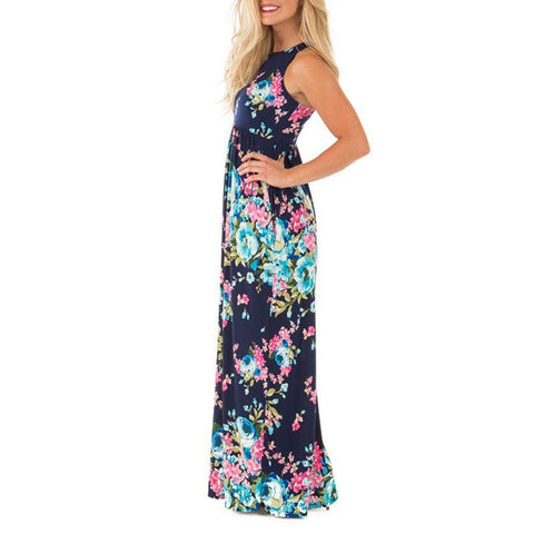 Boho Floral Printed Sundress O-neck Summer Sexy Pleated Maxi Dress Casual Beachwear Femininos Vestidos Plus Size LX328 - Fab Getup Shop