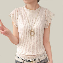 Ladies White Lace Blouse Short Sleeve Stand Collar Women Tops Elegant Patchwork Crochet Women Shirt Plus Size Blusa 01C 20 - Fab Getup Shop