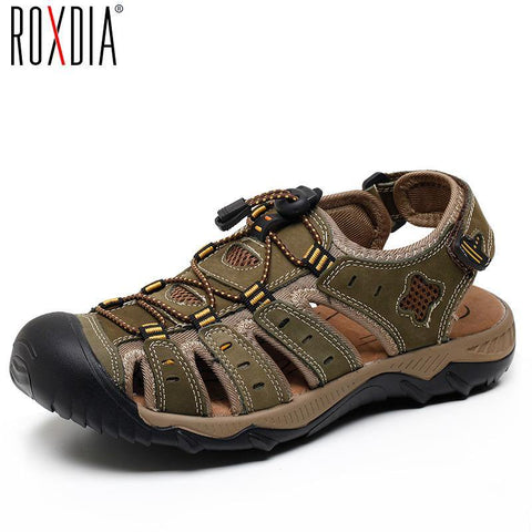 ROXDIA  Fashion Summer Beach Breathable Men Sandals Genuine Leather Men's Sandal Man Causal Shoes Plus Size 39-48 RXM007 - Fab Getup Shop