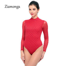 Ziamonga  Bodysuit Jumpsuit Romper Women Black White Hollow Long Sleeve Mesh Bodycon Jumpsuits Stretch - Fab Getup Shop