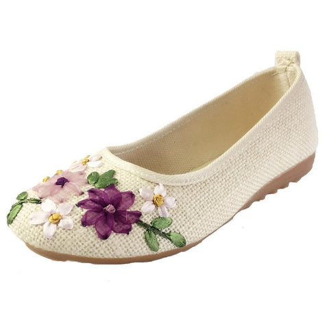 Vintage Embroidered Women Flats Flower Slip On Cotton Fabric Linen Comfortable Old Peking Ballerina Flat Shoes Sapato Feminino - Fab Getup Shop