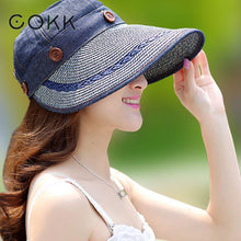 COKK Hats Women Wide Large Brim Floppy Summer Beach Sun Hat Straw Hat Button Cap Summer Hats For Women Anti-uv Visor Cap Female - Fab Getup Shop