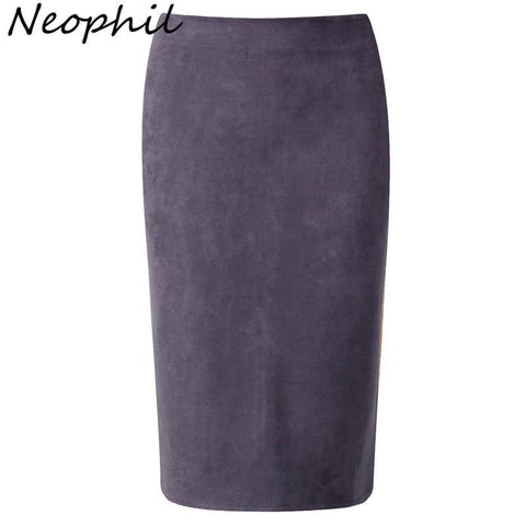 Neophil  Winter Gray Pink Women Suede Midi Pencil Skirts Causal High Waist Sexy Stretch Ladies Office Work Wear Saia S1009 - Fab Getup Shop