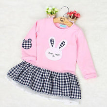 Girls Dress  Autumn Casual Style Baby Girl Clothes Long Sleeve Cartoon Bunny Print Plaid Dress for Kids Clothes - Fab Getup Shop