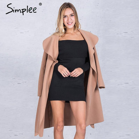 Simplee Black ruffle warm winter coat Women turndown long coat collar overcoat female Casual autumn  pink outerwear - Fab Getup Shop