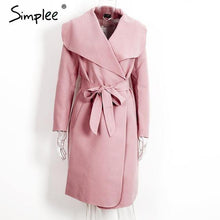 Simplee Black ruffle warm winter coat Women turndown long coat collar overcoat female Casual autumn  pink outerwear - Fab Getup Shop