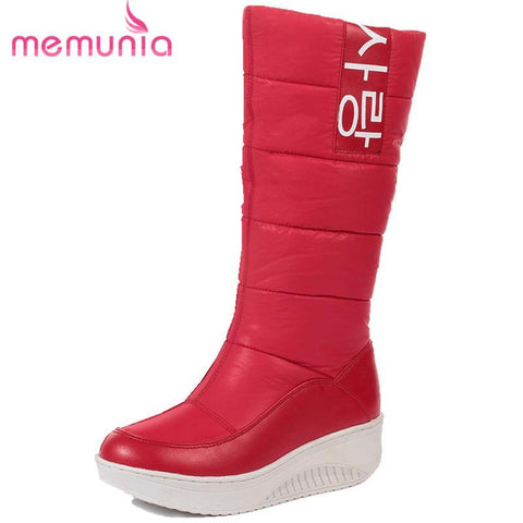 MEMUNIA SIZE 35-44 Ladies snow boots wedges heels slip on women winter boots fur inside mid calf boots sweet shoes - Fab Getup Shop