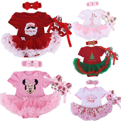 Christmas Baby Girl Infant 3pcs Clothing Sets Suit Princess Tutu Romper Dress/Jumpsuit Xmas Bebe Party Birthday Costumes Vestido - Fab Getup Shop