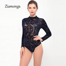 Ziamonga  Bodysuit Jumpsuit Romper Women Black White Hollow Long Sleeve Mesh Bodycon Jumpsuits Stretch - Fab Getup Shop