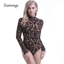 Ziamonga  Bodysuit Jumpsuit Romper Women Black White Hollow Long Sleeve Mesh Bodycon Jumpsuits Stretch - Fab Getup Shop