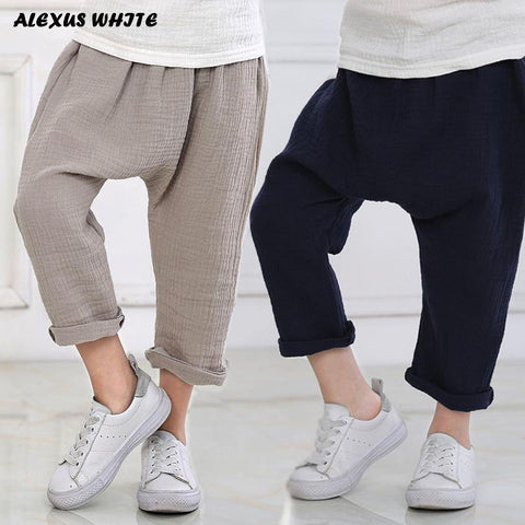 2-7y  Summer Solid Color Linen Pleated Children Knee-length Pants for Baby Boys Girls Pants Harem Pants for Kids Child - Fab Getup Shop