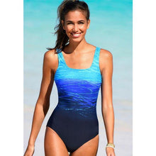 Gradient  Swimsuit Women Vintage Swimwear Criss Cross Back Monokini Blue - Fab Getup Shop