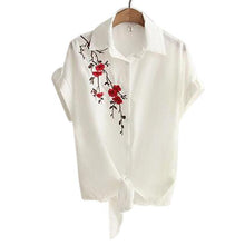 Top Summer Women Casual Tops Short Sleeve Embroidery White Top Blouses Shirts - Fab Getup Shop