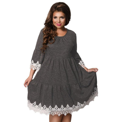 Autumn Winter Women Patchwork Dresses  Plus Size women Clothing Female Dress Elegant Hollow Out vestidos 5XL 6XL - Fab Getup Shop