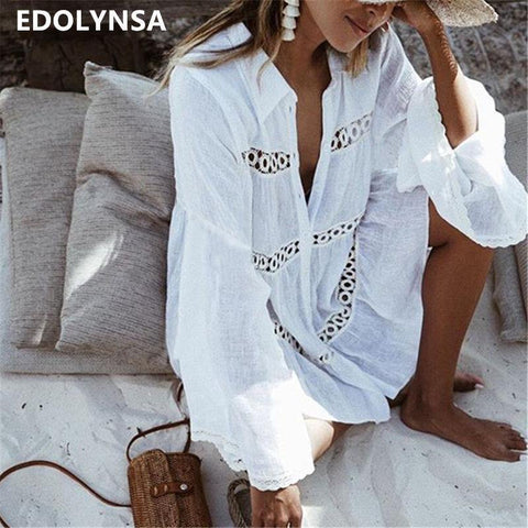 Cotton Tunic Beach Dress  White Mini Dress Plus Size Bohemian Style Dresses Sexy Women Summer Dresses Vestidos #N429 - Fab Getup Shop