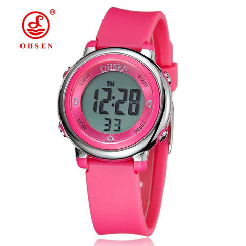 OHSEN brand digital LCD kids girls fashion wristwatch cute pink Rubber strap 30M waterproof Child watches alarm hand clocks - Fab Getup Shop