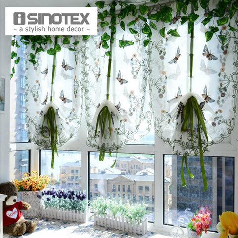 Pastoral Tulle Window Roman Curtain Embroidered Sheer For Kitchen Living Room Bedroom Window Curtain Screening Butterfly - Fab Getup Shop