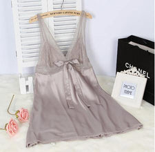 Ladies Sexy Silk Satin Nightgown Sleeveless Nightdress Plus Size Sleep Dress Lace Nighties V-neck Sleepwear Nightwear For Women - Fab Getup Shop