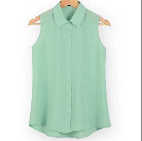 New fashion work wear office tops blouses Summer turn down sleeveless women chiffon shirt slim shirts colors female camisa vest - Fab Getup Shop