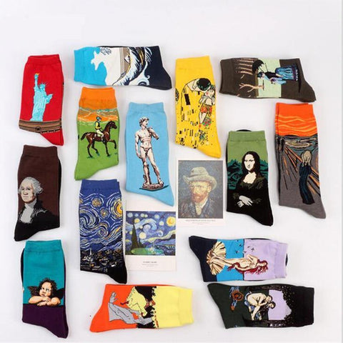 Fashion Art  Cotton Crew Socks  Painting Character Pattern for Women Men Harajuku Design Sox Calcetines Van Gogh - Fab Getup Shop