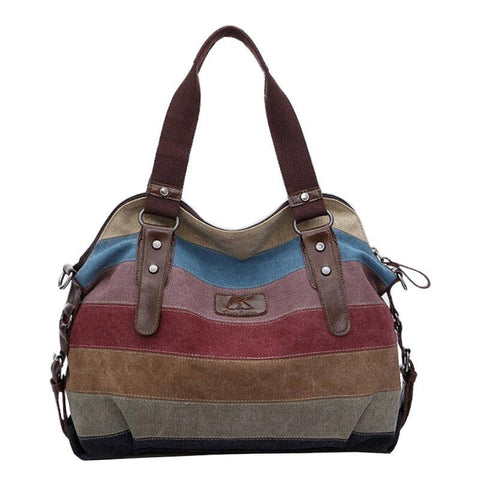 Women Bag Canvas Handbag Messenger Bag Leather Shoulder Bag Stripe Crossbody Bag Rainbow - Fab Getup Shop