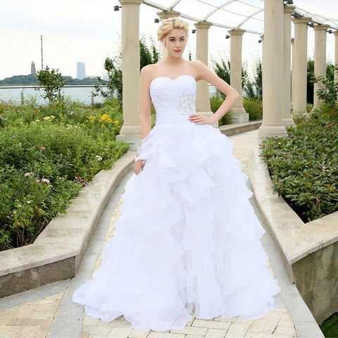 Stock vestidos de noiva A-line Ivory/White Ruffles Beading Sweetheart Organza Wedding Dress Bridal Gowns wedding dresses - Fab Getup Shop
