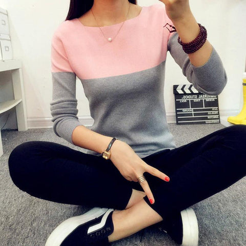 High Elastic Knitted Sweater Women  Spring Autumn Split Women Sweaters And Pullovers Female Pink Tricot Jumper Pull Femme - Fab Getup Shop