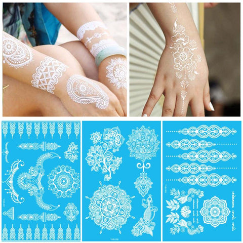 White Temporary Flash Tattoo Inspired Sticker Henna Lace Ink Fashion Body Art Water Transfer Face Body Painting Decals Stickers - Fab Getup Shop