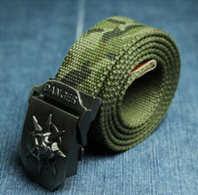 Men's Canvas belt skull Metal tactics woven belt canvas belt Casual pants Cool wild gift for men belts Skull large size - Fab Getup Shop