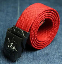 Men's Canvas belt skull Metal tactics woven belt canvas belt Casual pants Cool wild gift for men belts Skull large size - Fab Getup Shop