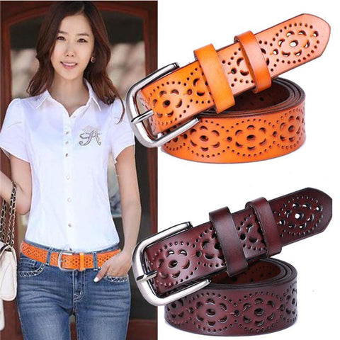 New Women Fashion Wide Genuine Leather Belt Woman Without Drilling Luxury Jeans Belts Female  Straps Ceinture Femme - Fab Getup Shop