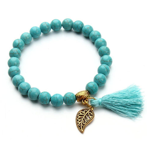 Nature Turquoise Beads Bracelet Joker Tassel Leaves Pulseiras Charm Bracelets & Bangles for Women Jewelry F2833 - Fab Getup Shop