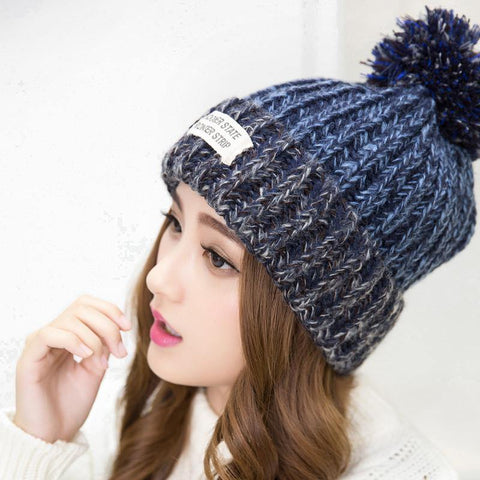 Woman's Warm Woolen Winter Hats Knitted Fur Cap For Woman Sooner State Letter Skullies & Beanies 6 Color Gorros - Fab Getup Shop