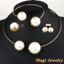 Jewelry Sets Huge Imitation Pearl Necklace and Bangle Earrings Rings Statement Women Vogue with Rhinestone - Fab Getup Shop