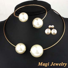 Jewelry Sets Huge Imitation Pearl Necklace and Bangle Earrings Rings Statement Women Vogue with Rhinestone - Fab Getup Shop