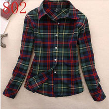 Autumn Winter Ladies Female Casual Cotton Lapel Long-Sleeve Plaid Shirt Women Slim Outerwear Blouse Tops - Fab Getup Shop