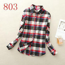 Autumn Winter Ladies Female Casual Cotton Lapel Long-Sleeve Plaid Shirt Women Slim Outerwear Blouse Tops - Fab Getup Shop