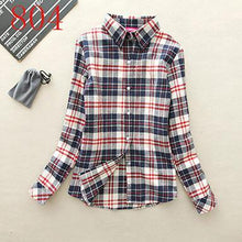 Autumn Winter Ladies Female Casual Cotton Lapel Long-Sleeve Plaid Shirt Women Slim Outerwear Blouse Tops - Fab Getup Shop