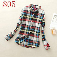 Autumn Winter Ladies Female Casual Cotton Lapel Long-Sleeve Plaid Shirt Women Slim Outerwear Blouse Tops - Fab Getup Shop