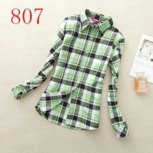 Autumn Winter Ladies Female Casual Cotton Lapel Long-Sleeve Plaid Shirt Women Slim Outerwear Blouse Tops - Fab Getup Shop